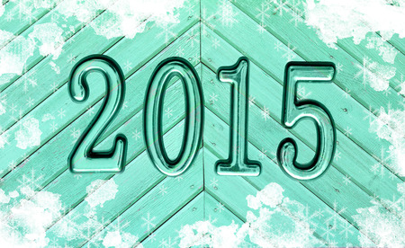 snowy wooden background 2015の写真素材