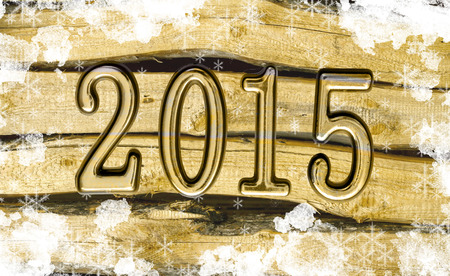 snowy wooden background 2015の写真素材