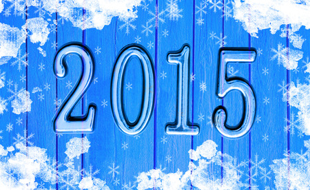 snowy wooden background 2015の写真素材