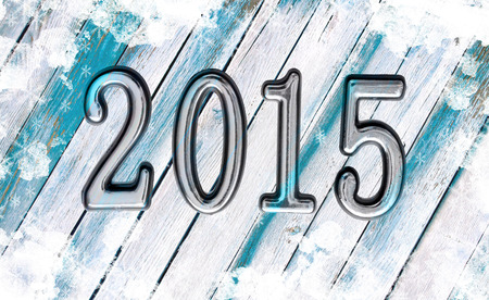 snowy wooden background 2015の写真素材