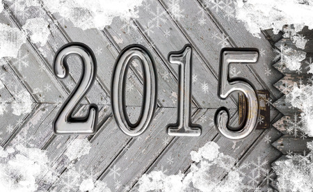 snowy wooden background 2015の写真素材