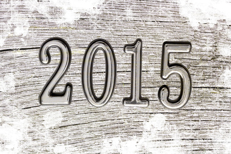 snowy wooden background 2015の写真素材