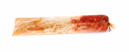 Kimchi (Korean food) on white background, in a packageの写真素材