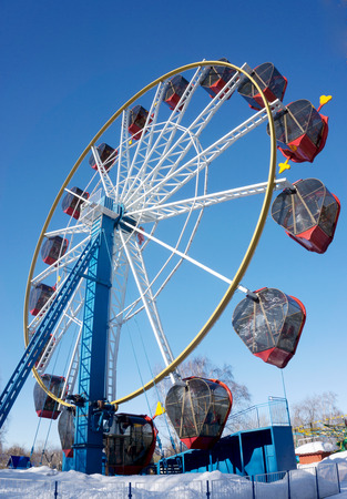Carousel ferris wheel winterの写真素材