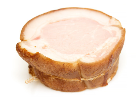 ham sausage on a white backgroundの写真素材