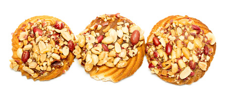 cookies with peanuts on a white backgroundの写真素材