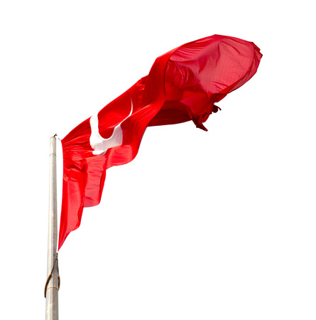 Turkish flag isolated over white backgroundの写真素材