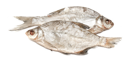 Dried river bream on a white backgroundの写真素材