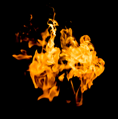 Fire flames on a black backgroundの写真素材