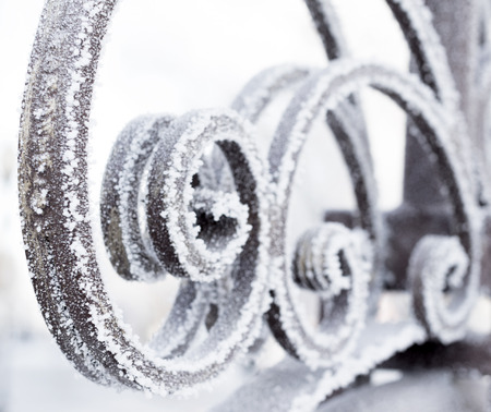 Snow metal fenceの写真素材
