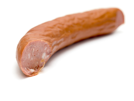 smoked sausage on a white backgroundの写真素材