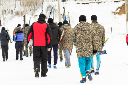 PETROPAVLOVSK, KAZAKHSTAN - FEBRUARY 6, 2016: Festival, Ski Marathon Health Day, men and women's...