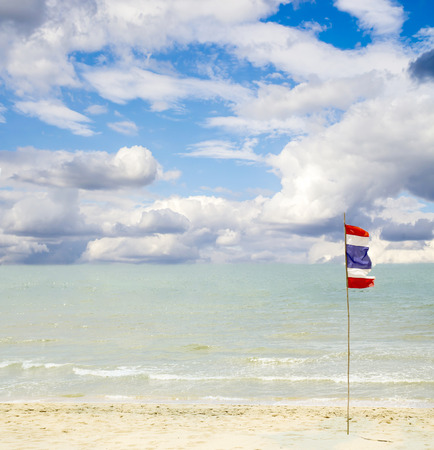 Thailand beach, sea sand sky, flagの写真素材