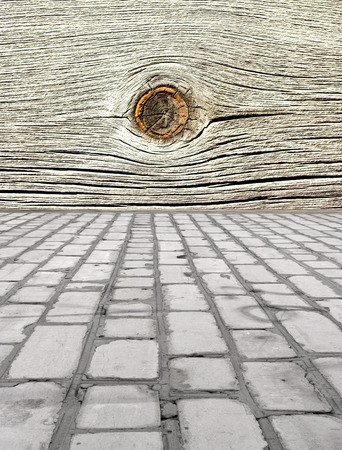 brick floor with a wooden wallの写真素材