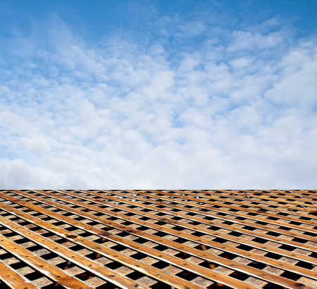 wooden floor blue sky with clouds