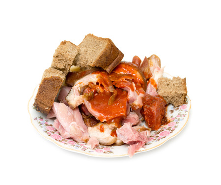 meal, meat, bread on a plate isolated on white background