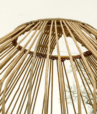 shanyrak roof tent on a background overcast skyの写真素材