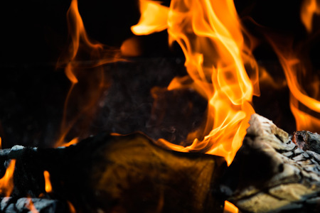 fire flames, burning campfire closeup
