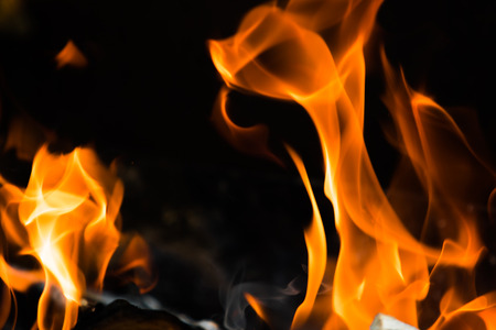 fire flames, burning campfire closeup