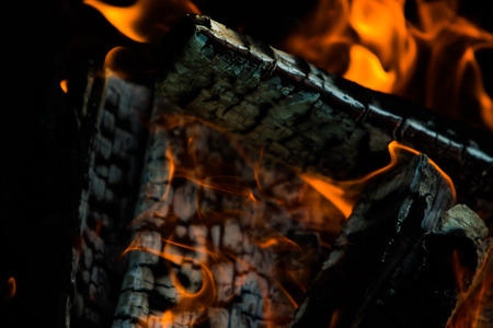 fire flames, burning campfire closeup