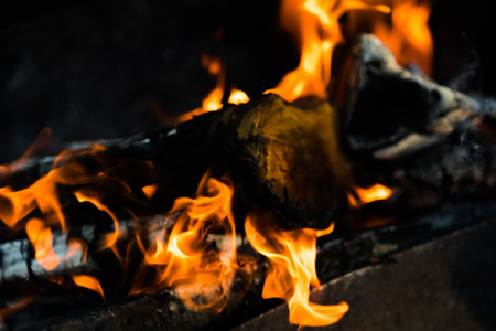 fire flames, burning campfire closeup