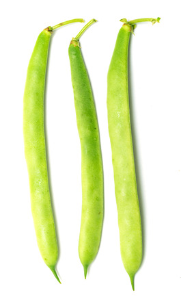 pods of green beans on white backgroundの写真素材