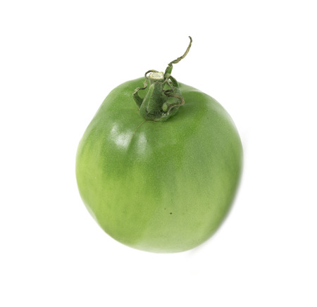 unripe green tomato on white backgroundの写真素材