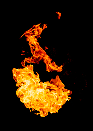 flame fire on black backgroundの写真素材