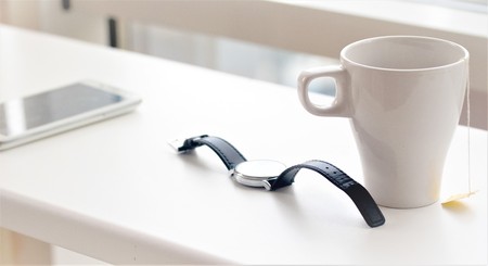 cup of tea, telephone, clockの写真素材