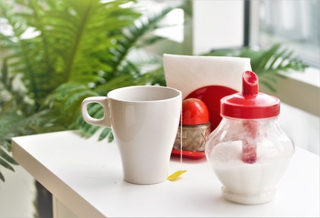 cup of tea, telephone, clockの写真素材