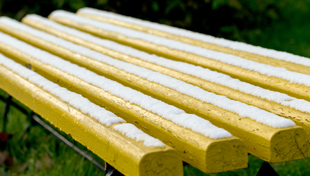 bench in the park, autumn winter landscapeの写真素材