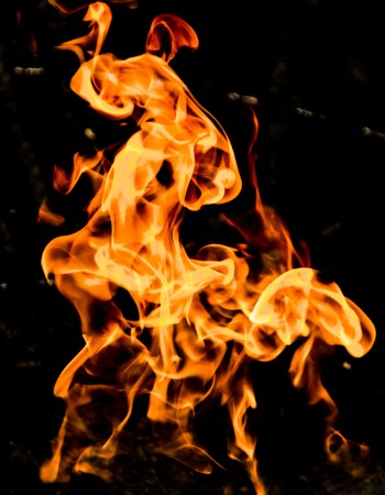 Fire flames on a black backgroundの写真素材