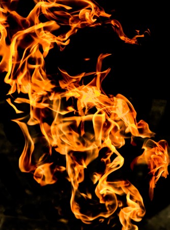 Fire flames on a black backgroundの写真素材
