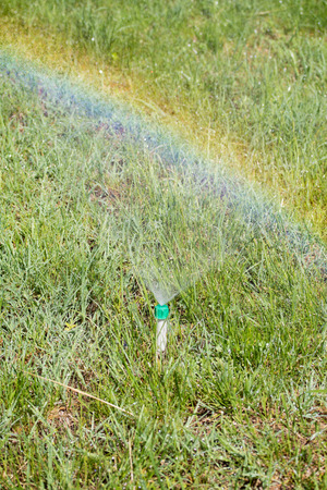 Irrigation System Watering the green grassの写真素材