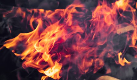 Flame of fire on a black backgroundの写真素材