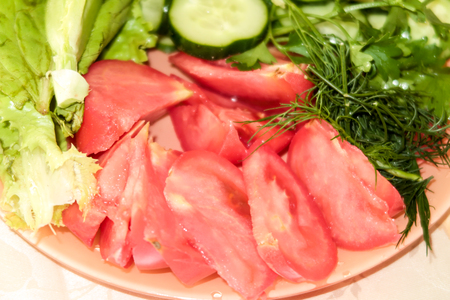 Salad cucumber tomatoes onionの写真素材