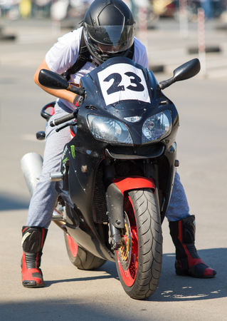 Petropavlovsk, KAZAKHSTAN - July 29, 2017: Motorcycle on the asphalt, the holiday of bikers. People & Motorcyclesのeditorial素材