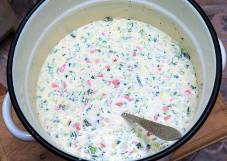 Soup cold, okroshka large saucepan