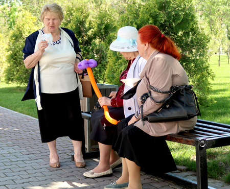 Shymkent, Kazakhstan, - May 9, 2017: Mass folk festivities in the park. Victory of the Red Army and the Soviet people in the Great Patriotic War of 1941-1945.のeditorial素材