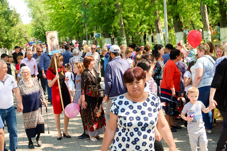 Shymkent, Kazakhstan, - May 9, 2017: Mass folk festivities in the park. Victory of the Red Army and the Soviet people in the Great Patriotic War of 1941-1945.のeditorial素材