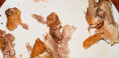 Dirty plate after eating chickenの写真素材