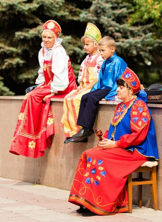 Petropavlovsk, Kazakhstan - August 30, 2017: Kazakhstan marks Constitution Day. People in national costumes, holiday festivities.のeditorial素材