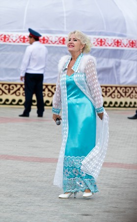 Petropavlovsk, Kazakhstan - August 30, 2017: Kazakhstan marks Constitution Day. People in national costumes, holiday festivities.のeditorial素材
