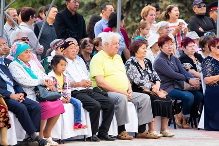 Petropavlovsk, Kazakhstan - August 30, 2017: Kazakhstan marks Constitution Day. People in national costumes, holiday festivities.のeditorial素材