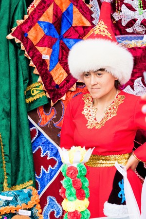 Petropavlovsk, Kazakhstan - August 30, 2017: Kazakhstan marks Constitution Day. People in national costumes, holiday festivities.のeditorial素材