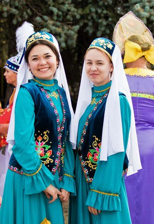 Petropavlovsk, Kazakhstan - August 30, 2017: Kazakhstan marks Constitution Day. People in national costumes, holiday festivities.のeditorial素材
