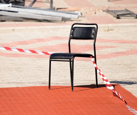 office chair stands on the streetの写真素材