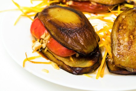 fried eggplant tomato carrot, hot appetizer foodの写真素材