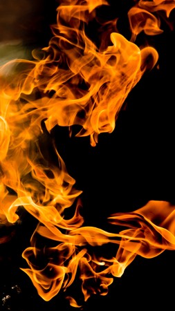Fire flames on a black backgroundの写真素材