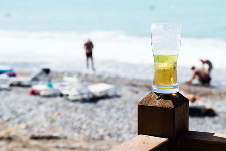 beer on the table, beachの写真素材